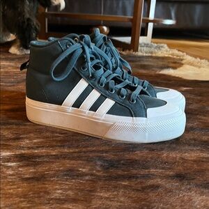 Adidas Dark Green and White High-Top Sneakers